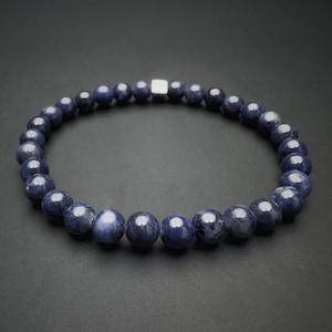 Perlenarmband mit blauem Saphir | 5,4 mm Saphir-Edelstein | Dunkelblauer Saphir | Saphir-Edelsteinarmband | Stretch-Armband mit blauem Saphir |