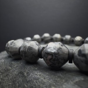 8mm Map Jasper & Hematite Bracelet | Handmade Gemstone Jewelry | Strength and Balance | Root Chakra | Unique Gift for Men and Women