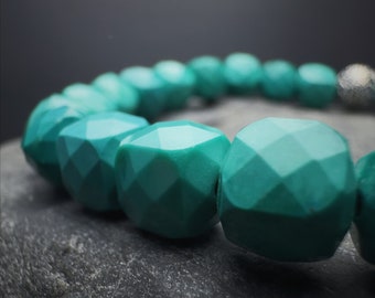 6,5 mm natuurlijke groene turquoise kralenarmband helende edelsteen | Natuurlijke groene turquoise sieraden | Vierkante kralen | 925 sterlingzilver |