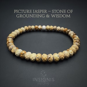 Picture Jasper Bracelet – Natural Jasper Stone Jewelry, Stacking Gemstone for Grounding & Wisdom
