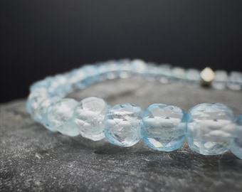 4mm Blue Topaz Bracelet: Sparkling Faceted Gemstone Bracelet, Dainty Stacking Crystal for Clarity & Energy