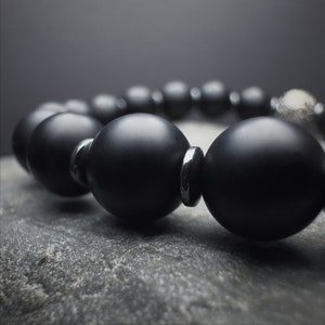 8mm Natural Matte Black Onyx Beaded Bracelet | Onyx Bracelet | Mens - Womens Gemstone Bracelet | Stretch Cord | Power and Stability bracelet