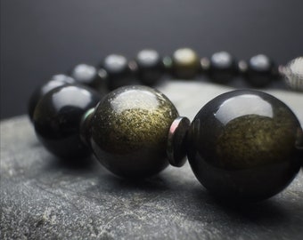 8mm Natural 5A Gold Obsidian Stone Beaded Bracelet | Stretch Cord | 925 Sterling Silver | Protection bracelet | Chakra Balancing |