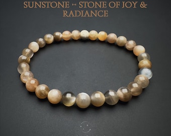 Black-Golden Sunstone Bracelet 6mm – Natural Golden Sunstone Jewelry, Stacking Crystal for Joy & Radiance