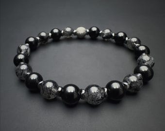8mm Black Tourmaline Bracelet with Tourmaline Quartz: Mens Beaded Protection and Grounding Gemstone