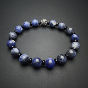 8mm Natural Sodalite Bracelet  | Mens Womens Sodalite Beaded Bracelet | Mental Healing Gemstone Bracelet | 925 Sterling Silver |