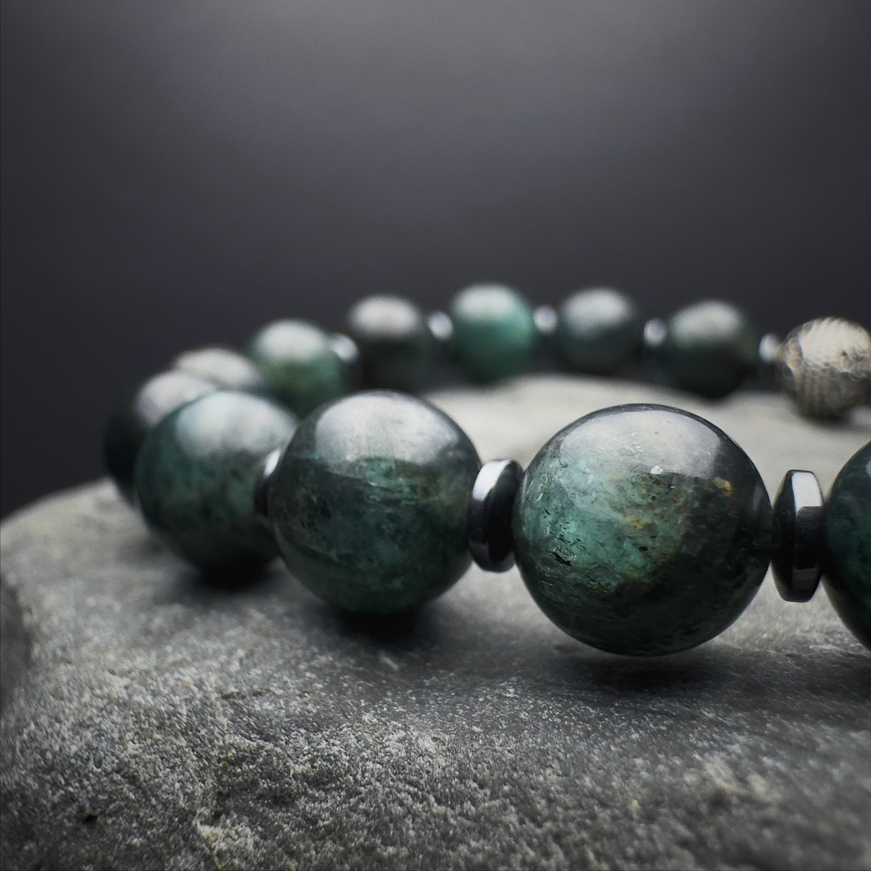 8mm Green Kyanite & Hematite Bracelet | Natural Kyanite Beaded Gemstone | Dark Green Kyanite for Men | Green Kyanite Jewelry for Women |