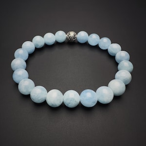 8mm Aquamarine Beaded Gemstone Bracelet | Healing Gemstone | Mens Womens Aquamarine Bracelet | Gift for Aquarius | Aquamarine Jewelry |