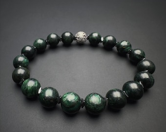 8mm Emerald & Hematite Bracelet  | Natural Emerald Beaded Bracelet | Healing Crystal | Handmade Green Gemstone Jewelry | Genuine Emerald