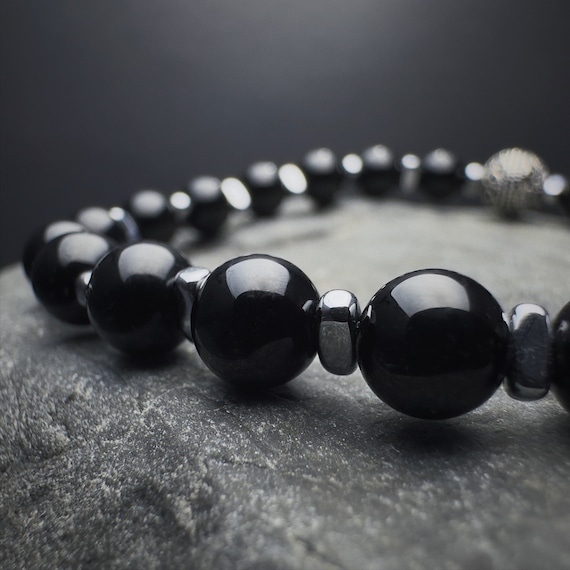 6mm Black Tourmaline & Hematite Bracelet: Protection and Grounding Crystal Jewelry for Men and Women