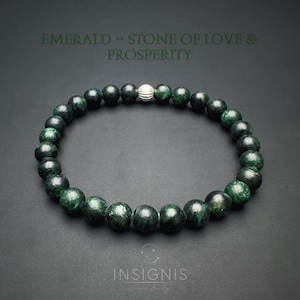 6mm Emerald Beaded Bracelet | Healing Crystal | Genuine Natural Emerald | Mens Womens Handmade Green Gemstone Bracelet | May Birthstone
