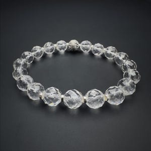 White Rock Quartz Beaded Bracelet | Womens Clear Quartz Jewelry | Healing Quartz | 6-7mm Faceted Crystal Beads with 925 Silver Accents |