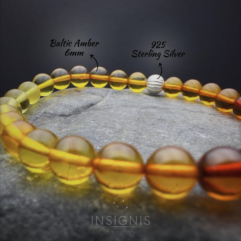 Baltic Amber Bracelet – Natural Gradient 6mm Beads, Stacking Bracelet ...
