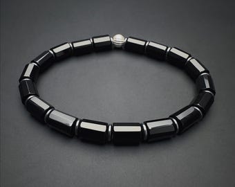 Black Agate & Hematite Spacers Bracelet | Grounding and Protection Bracelet | Mens Natural  Gemstone Jewelry Gift