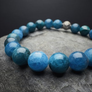 Apatite Gemstone Beaded Bracelet | Blue Stone Stretch Jewelry | Throat Chakra Healing Crystal | Different sizes available