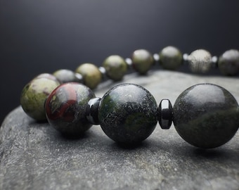 8mm Dragon Blood Jasper & Hematite Beaded Bracelet | Heart Chakra | Creativity, Courage, Strength, Adaptability, Compassion | Stretch Cord |