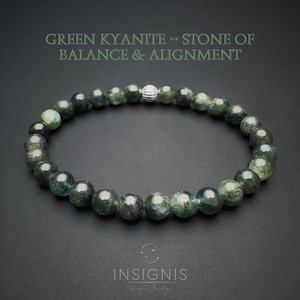 6mm Green Kyanite Beaded Bracelet – Natural Green Gemstone Jewelry, Stacking Crystal for Alignment & Balance