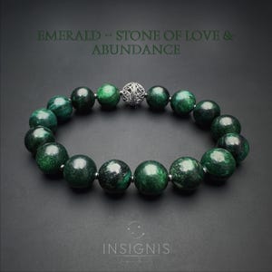 10mm Emerald Bracelet with Hematite – Natural Gemstone Jewelry, Handmade Crystal Bracelet for Love & Balance