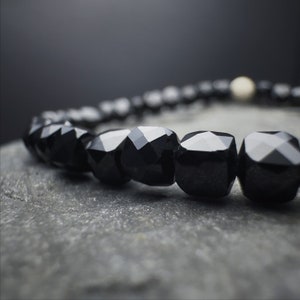 4mm Faceted Black Spinel Beaded Bracelet | Cube Dainty Black Spinel, Womens Delicate Gemstone Bracelet, Tiny Black Spinel | Healing Gemstone