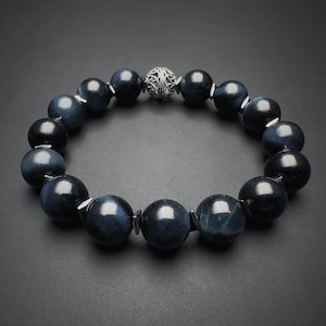 10mm Blue Tiger&#39;s Eye Bracelet – Natural Dark Blue Gemstone, Crystal for Clarity and Calm
