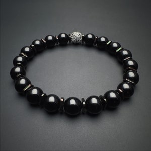 Black Tourmaline & Hematite Bracelet | 8mm Beaded Grounding Protection Bracelet | Anxiety Relief, Capricorn Zodiac Gift, Mens Black Bracelet