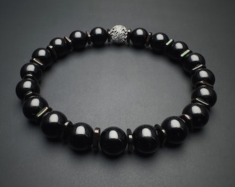 Black Tourmaline & Hematite Bracelet | 8mm Beaded Grounding Protection Bracelet | Anxiety Relief, Capricorn Zodiac Gift, Mens Black Bracelet