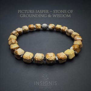 Picture Jasper Bracelet with Lava – Natural Stone Men&#39;s Unique Bracelet, Gemstone for Grounding & Wisdom