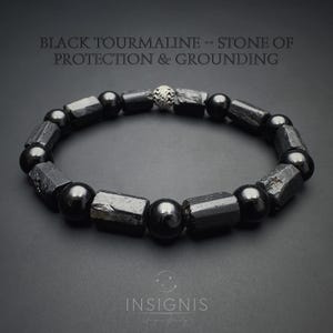 Raw Black Tourmaline Bracelet – Men&#39;s Black Gemstone Jewelry, Healing Crystal for Protection and Grounding