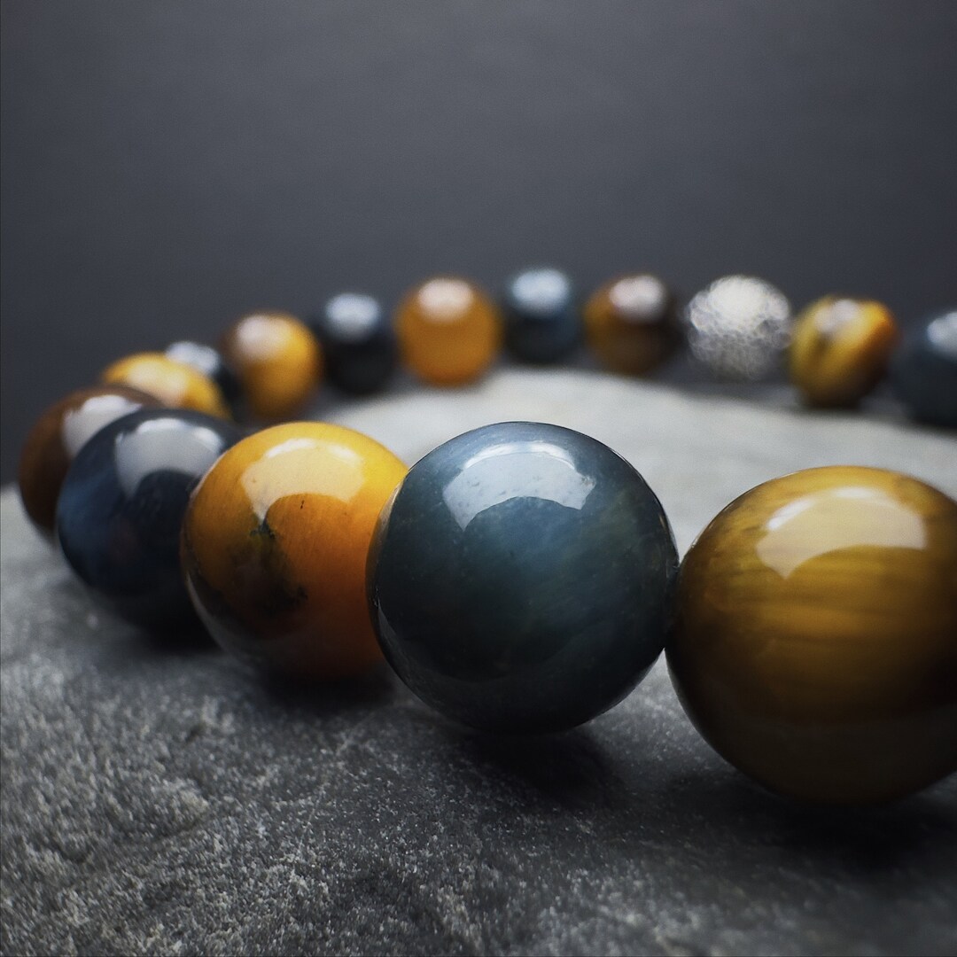 Blue With Yellow Tigers Eye Beaded Bracelet | Healing Crystal | High ...
