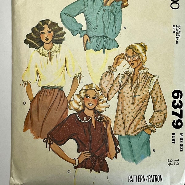 Bust 34, Peter Pan Collar Blouse, McCall's 6379 Vintage Sewing Pattern