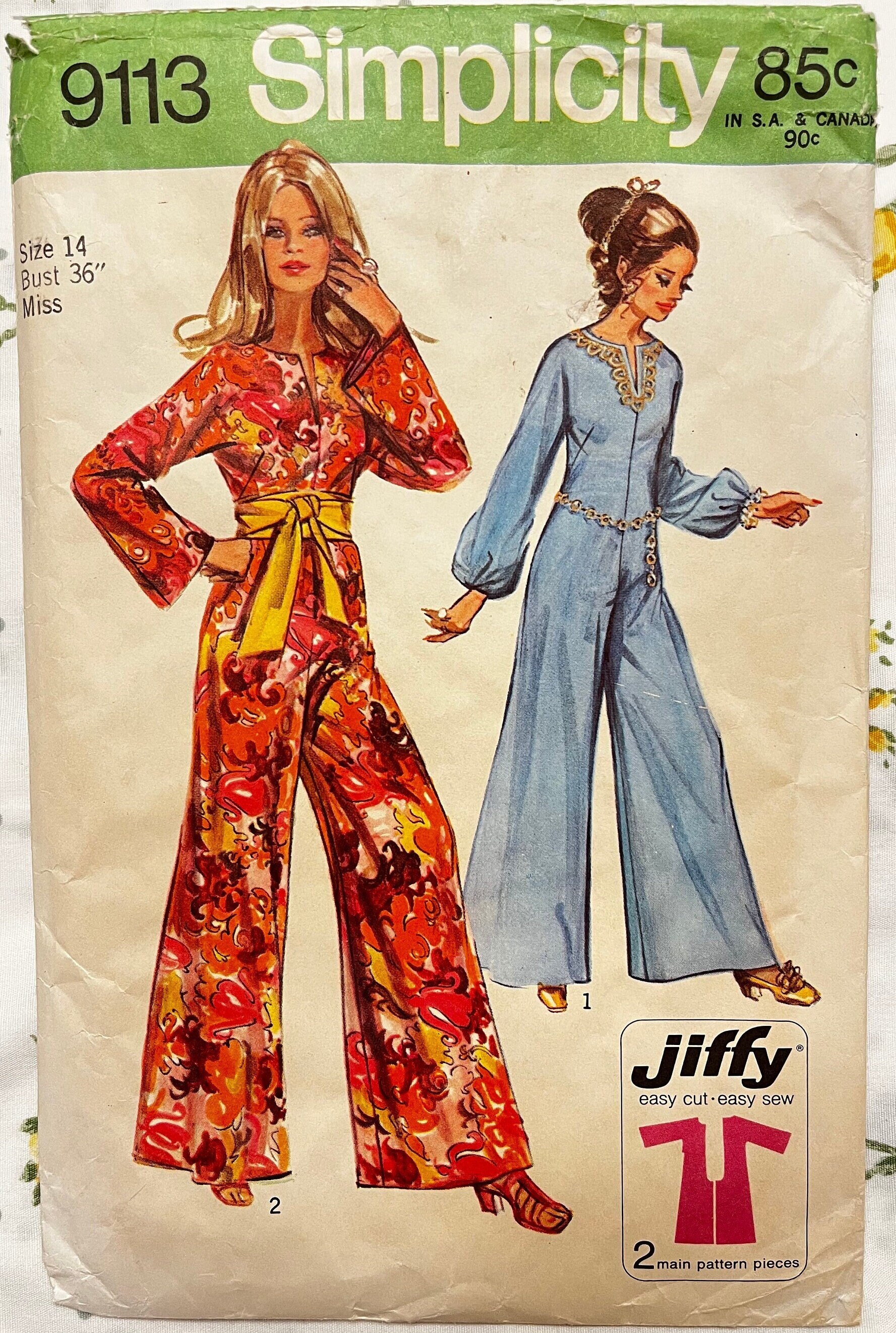 Bust 36, 1970s Jiffy Jumpsuit, Vintage Simplicity 9113 Sewing Pattern ...