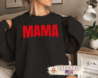 Unique Mama Red Theme Crewneck | Popular Trendy Theme Mother Sweatshirt | Special Mother's Day Sweater Gift |