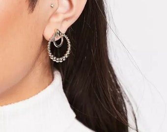 DSS DESIGN Stud Earrings with Multi Hoop - Gift for Best Friend - Gold No Size Hoop Earrings - Stud Post Earrings