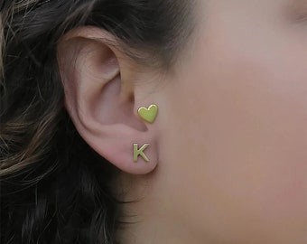 Gold Stainless Steel Initial Letter Stud Earrings - Alphabet Jewelry - Crown Pendant Necklace Set, Personalized Gift for Birthday