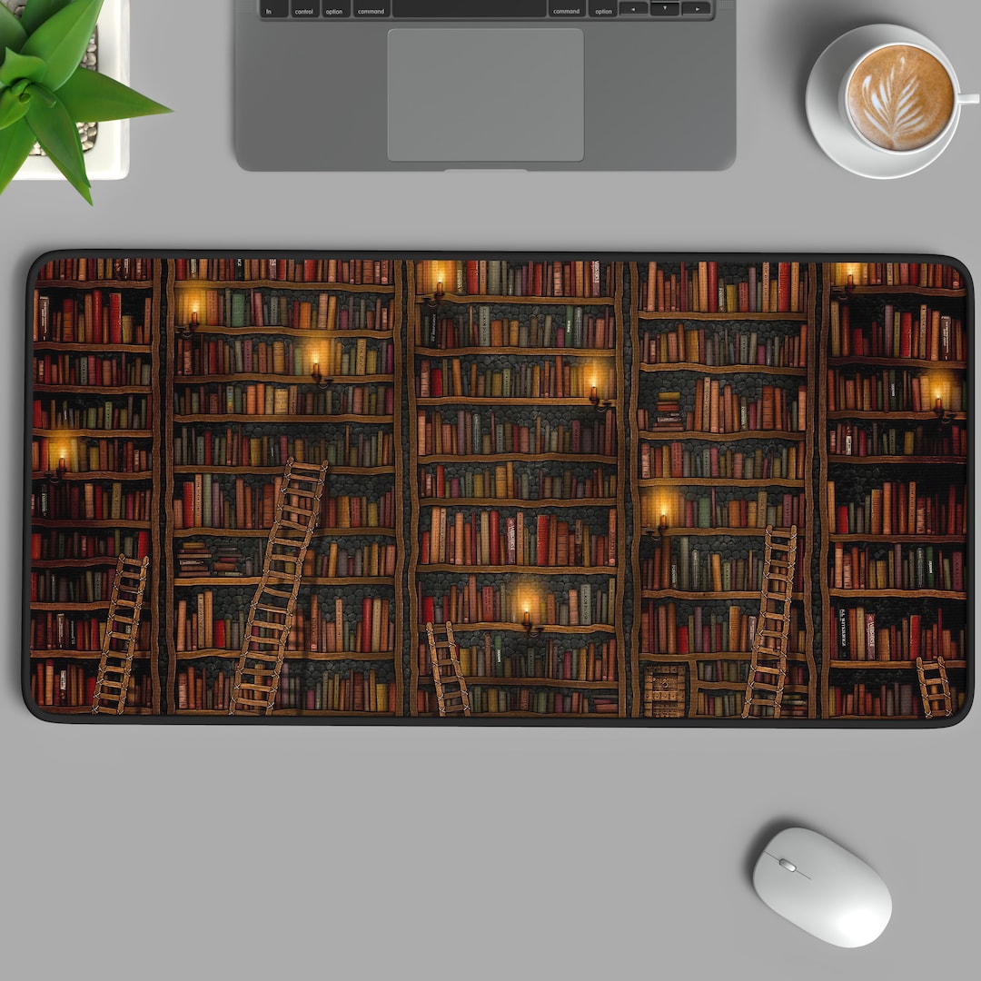 Fantasy Library Art Desk Mat, Reading Books Desk Mat, Magnificent ...