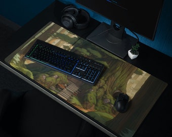 Tree House Desk Mat, Anime Desk Mat, Desk Mat Aesthetic, Nature Desk Mat, Cute Desk Mat, Green Desk Mat, Forest Desk Mat, XL Gaming Desk Mat