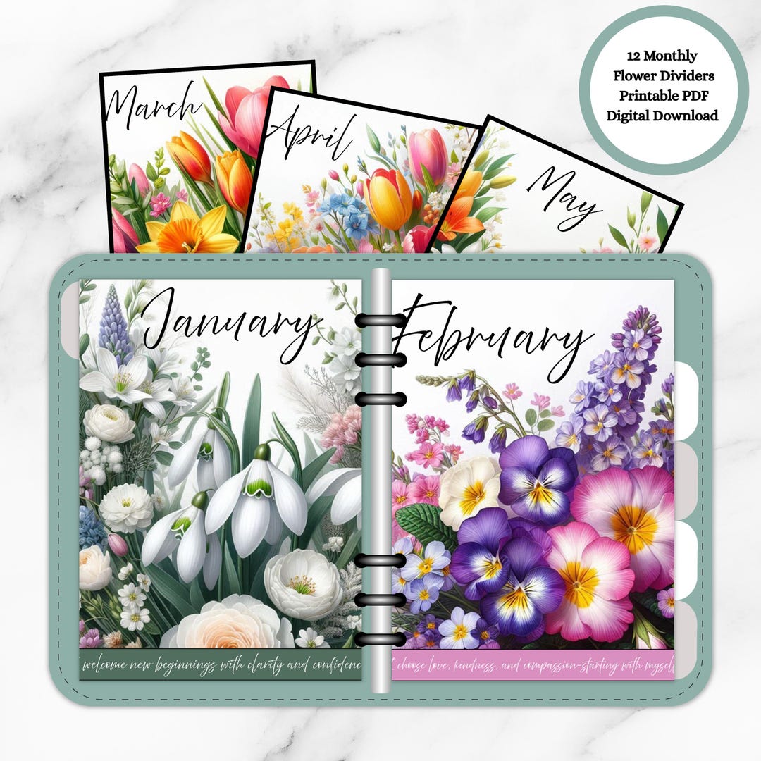 12 Elegant Floral Monthly Divider Inserts - Printable PDF, Dashboard ...
