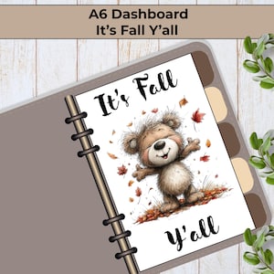 It's Fall Y'all A6 Dashboard | Cute Autumn Bear Planner Dashboard | Fall Planner Insert  | Printable Digital Download