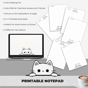 Notatnik do druku Peeping Cat Notepad – 5x7 Digital Download, Memo Pad, Prezenty dla nauczycieli, Pielęgniarek, Notatnik z listą rzeczy do zrobienia, Notatnik z kotem, PDF