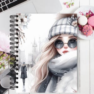 Winter- Rugged up in the Cold, Digital Planner Cover, PDF Printable, Journal Covers,Winter Magic, Cold Winter Swirl Art, and Dark Sunglasses