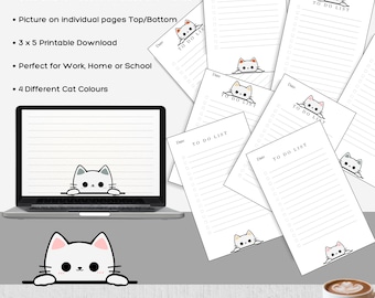 Utskrivbar att-göra-lista med kikande katt: 3x5 anteckningsblock (digital nedladdning)