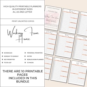 Arbeit von zu Hause Planer PDF, druckbare Planer, Druckbarer Planer, Personal Tagesplaner, täglicher Stundenplaner, Sofort Download, A4, A5 und letter