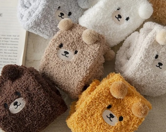 Cute Bear Patterned, Ear-Adorned, Winter Warm Cozy Socks