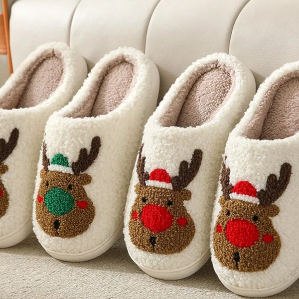 Cozy Christmas Elk Cotton Slippers for Men and Women | Halloween Mask Design | Home Slip-Resistant | Couples Indoor Plush Cotton Shoes