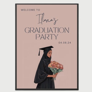 Custom Graduation Welcome Sign Editable Template Hijabi Muslim Islamic Digital Printable