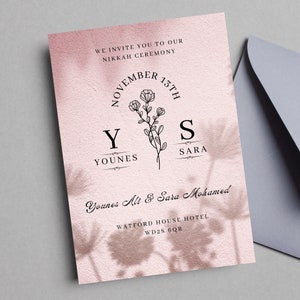 Digital Islamic Wedding / Nikkah / Walimah Invitation, Muslim Wedding Invite, Personalised Customisable Floral Pink Digital Download