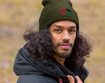 Cuffed Beanie with CB logo in Palestinian flag colors.