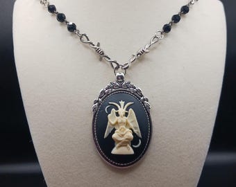 Baphomet Cameo Jewelry Memento Mori Satanic Romantic Goth Necklace Layered Drop Pendant