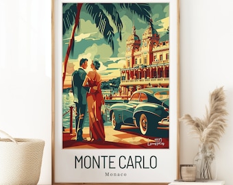 Plakat z podróży po Monte Carlo w stylu vintage: pamiątka z Lazurowego Wybrzeża