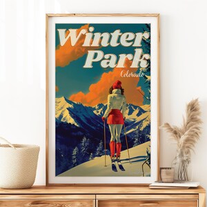 Vintage Winter Park Print für Modernes Zuhause Dekor - Colorado Ski Souvenir Poster - Bergliebhaber oder Hochzeitsgeschenk